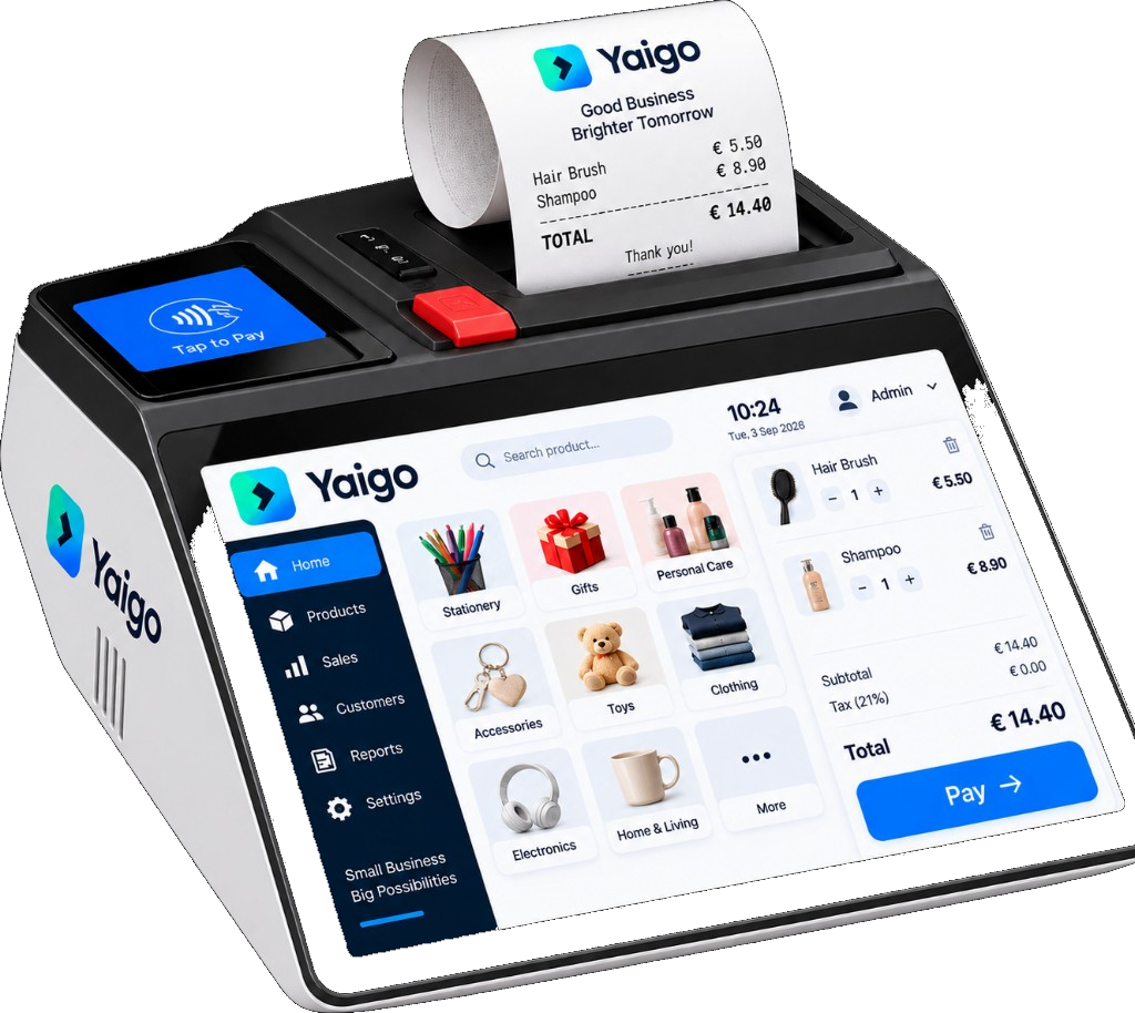 TPV Compacto Yaigo: pantalla táctil 11.6 pulgadas, impresora, escáner QR y cajón